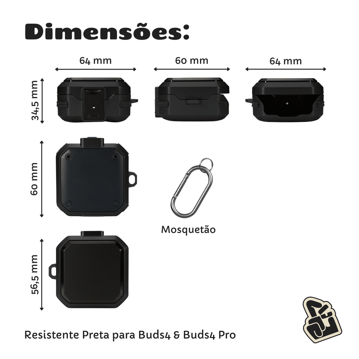 Capa Protetora Nerdcase para Samsung Galaxy Buds 4, Buds 4 Pro, Silicone Premium Resistente, Preta