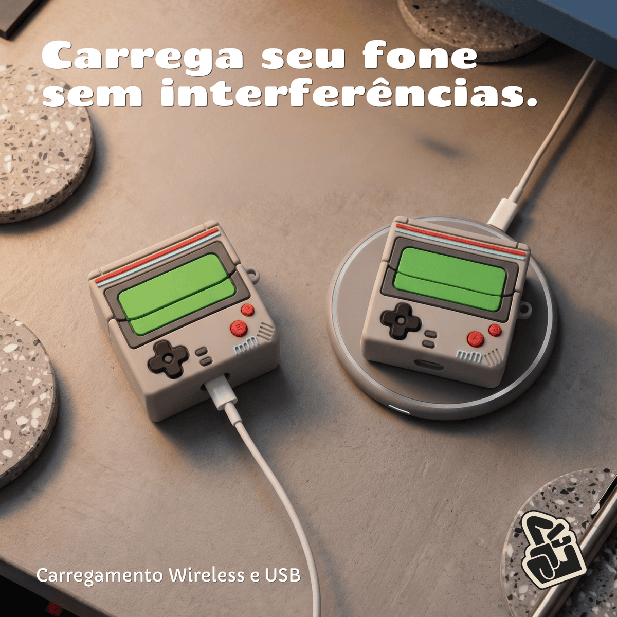 Kit Limpador para Fones e Capa Protetora Nerdcase para Galaxy Buds 3, Buds 3 Pro, Buds 3 Fe, Silicone, Gameboy