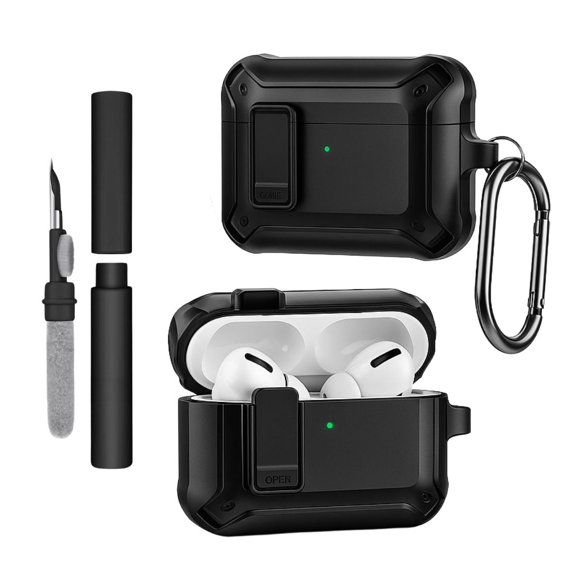 Kit Limpador para Fones e Capa Protetora Nerdcase Compatível com AirPods Pro 3, Resistente Preta
