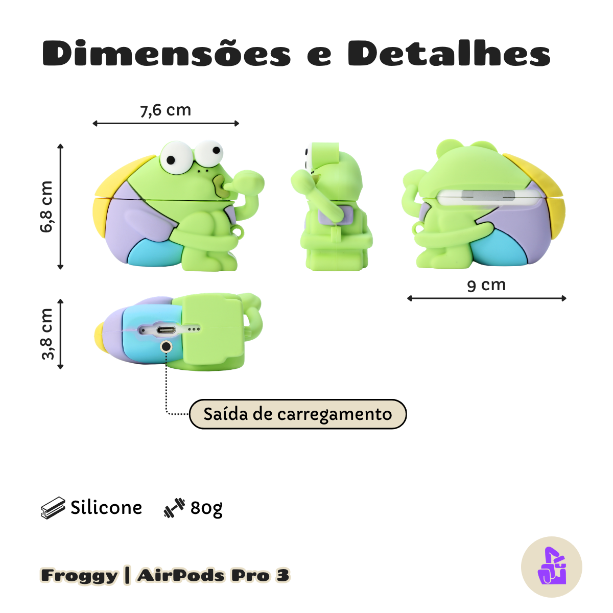 Capa Protetora de Silicone Nerdcase para AirPods Pro 3, Peixe Froggy