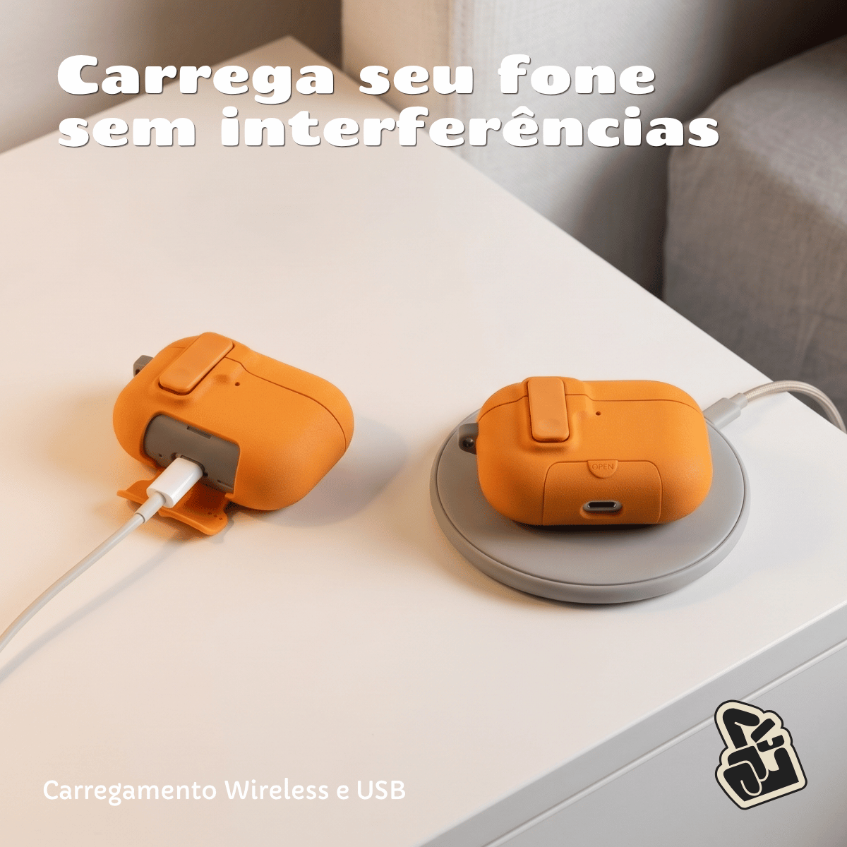 Kit Limpador para Fones e Capa Protetora de Silicone Nerdcase para AirPods Pro 3, Urban Suede Laranja