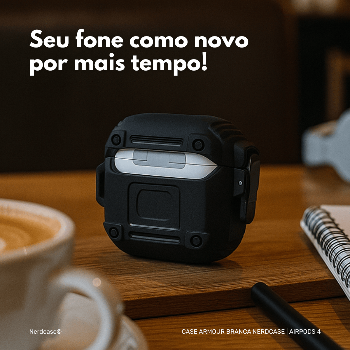 Capa Resistente Armour Nerdcase, Compatível com AirPods 4, Branca e Preta