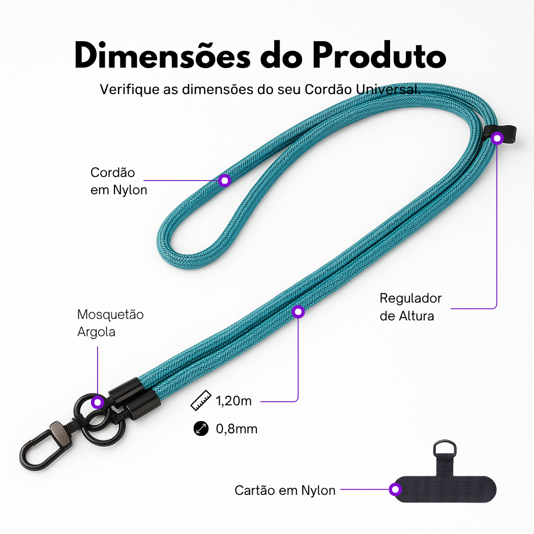 Cordão Universal Nerdcase para Celular, Poliéster, Verde Água