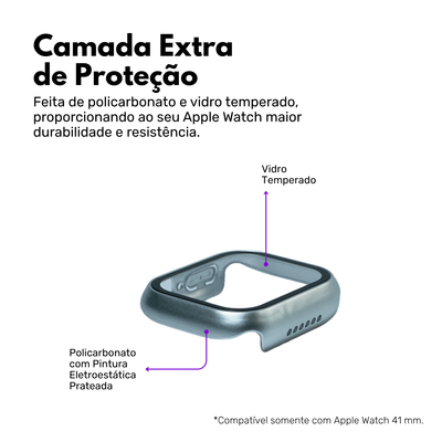 Kit com 2 Capa com Película de Vidro Nerdcase Compatível com Apple Watch 41mm, Prata