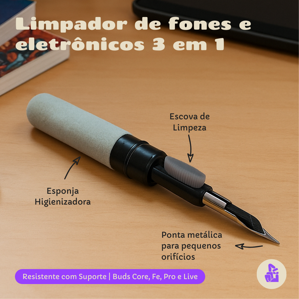 Kit Limpador para fones e Capa Nerdcase para Galaxy Buds FE, Core, 2, Pro e Live, Suporte, Resistente Transparente