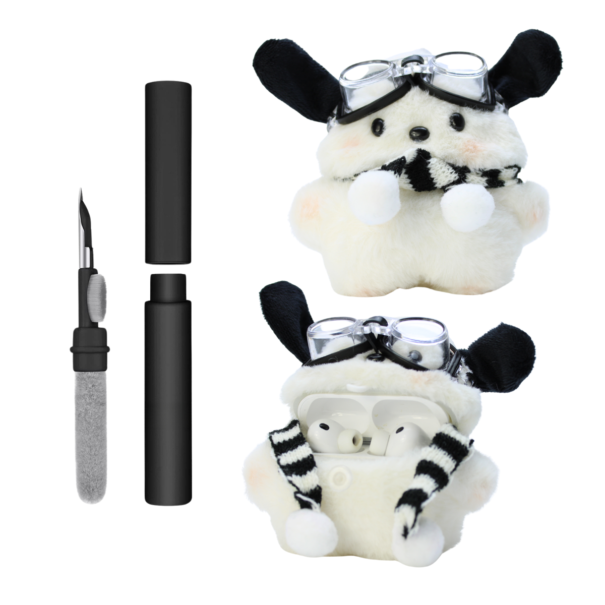 Kit Limpador para Fones e Capa de Pelúcia Nerdcase para AirPods Pro 3, Cachorro Piloto Aviador