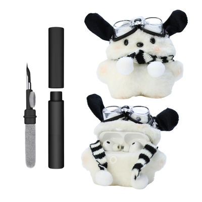 Kit Limpador para Fones e Capa de Pelúcia Nerdcase para AirPods Pro 3, Cachorro Piloto Aviador