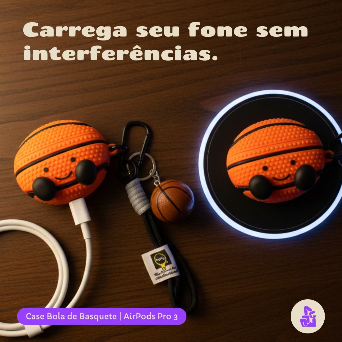 Kit Limpador para Fones e Capa Protetora Nerdcase para AirPods Pro 3, Bola de Basquete