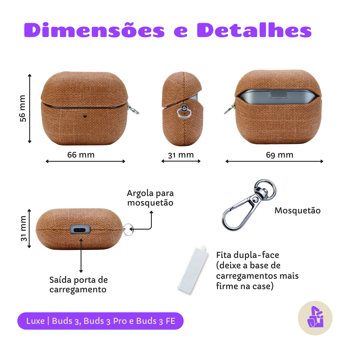 Capa Protetora Luxe Nerdcase para Galaxy Buds 3, Buds Pro 3, Buds 3 FE, Caramelo