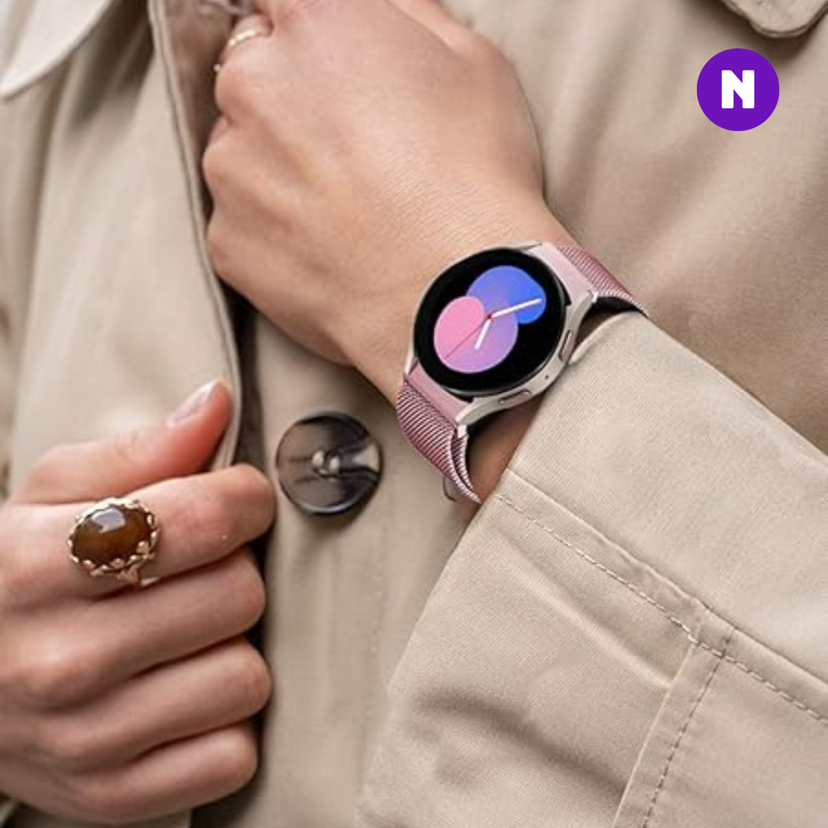 Pulseira 20mm entre Pinos para Samsung Galaxy Watch, Metal, Rosê
