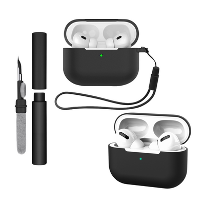 Kit Limpador para fones e Capa Protetora de Silicone Nerdcase para AirPods Pro 3, Preta