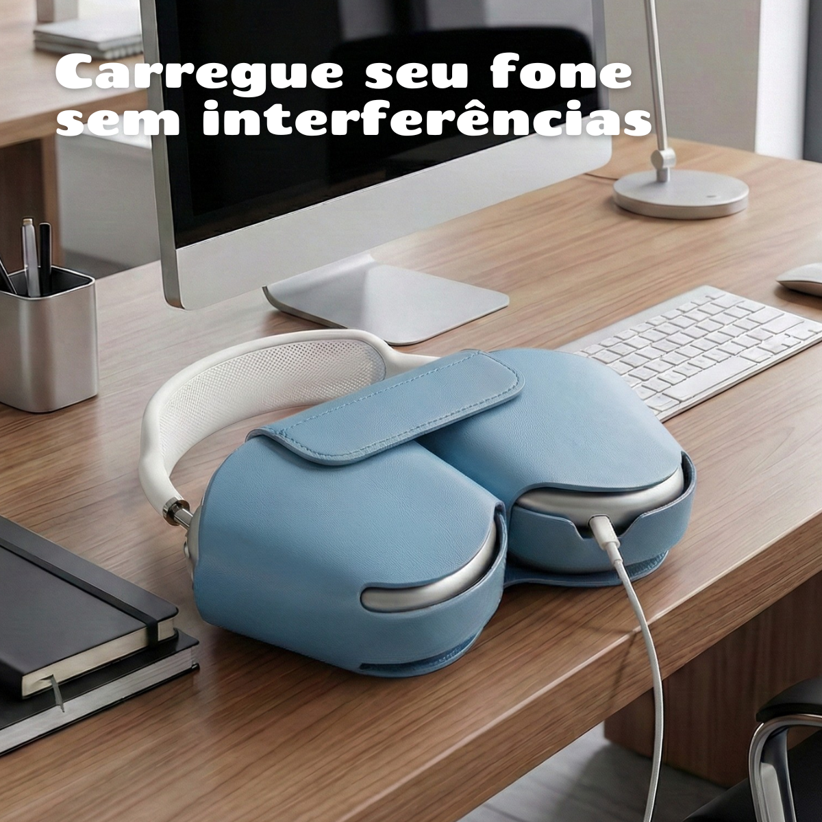 Capa Protetora Nerdcase para AirPods Max, Couro Sintético Azul Claro