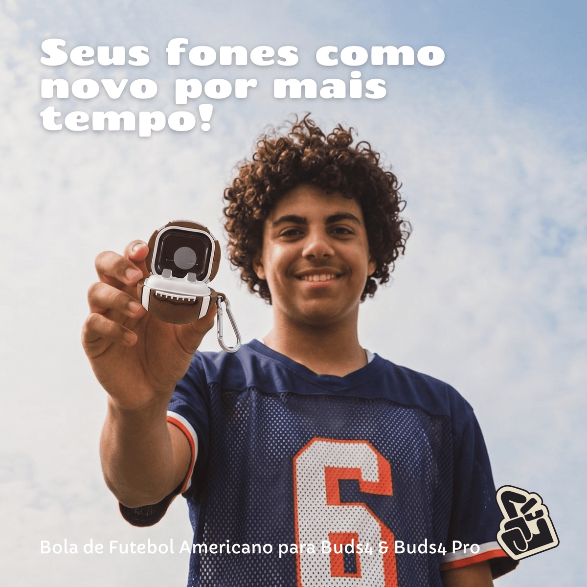 Capa Protetora Nerdcase para Samsung Galaxy Buds 4, Buds 4 Pro, Silicone, Bola de Futebol Americano