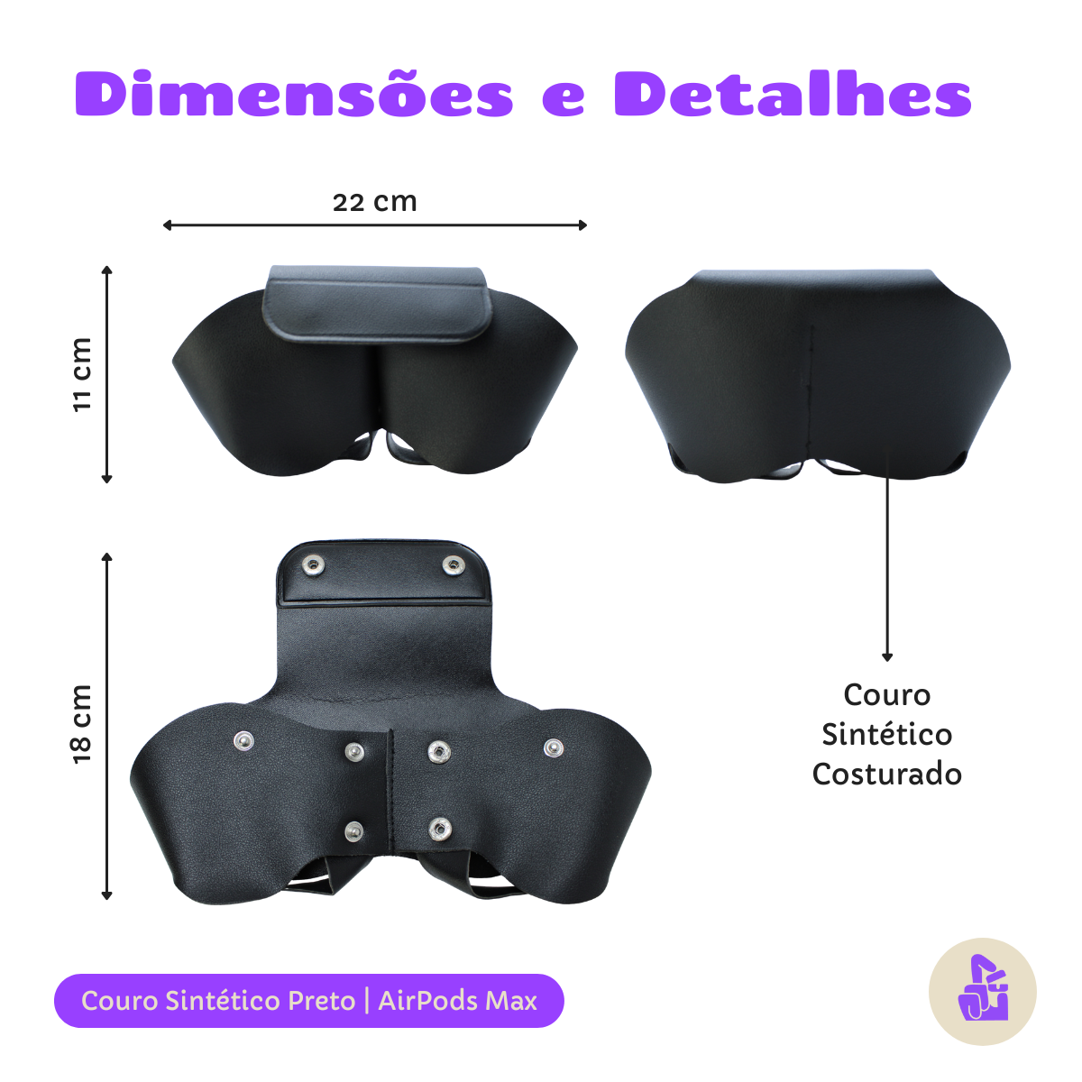 Capa Protetora Nerdcase para AirPods Max, Couro Sintético Preto