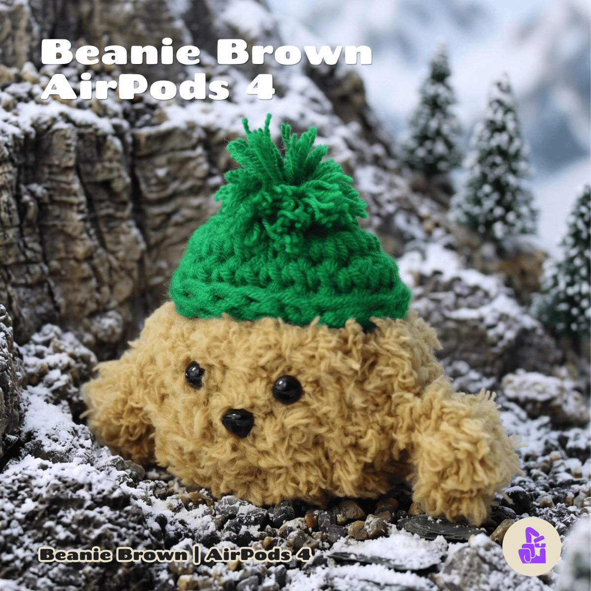 Kit Limpador para Fones e Capa de Pelúcia Nerdcase para AirPods 4, Cachorro Beanie Brown
