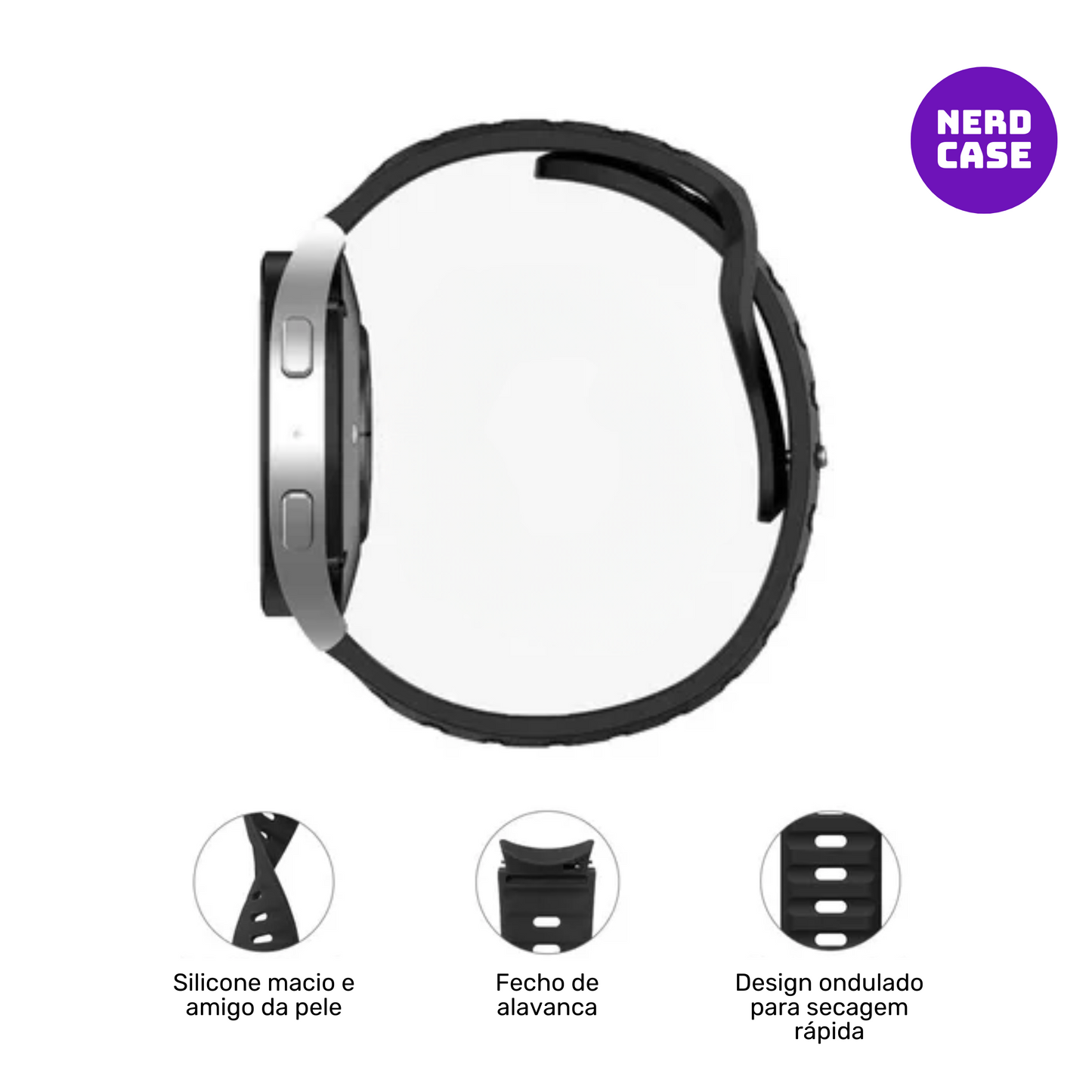 Pulseira 20mm entre Pinos para Samsung Galaxy Watch, Silicone, Preto
