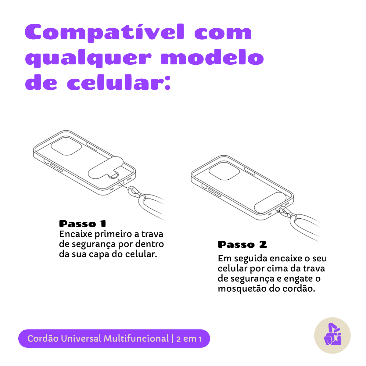 Cordão para celular Universal Nerdcase, 2 em 1, Pulso e Pescoço, Cinza (1,20m)