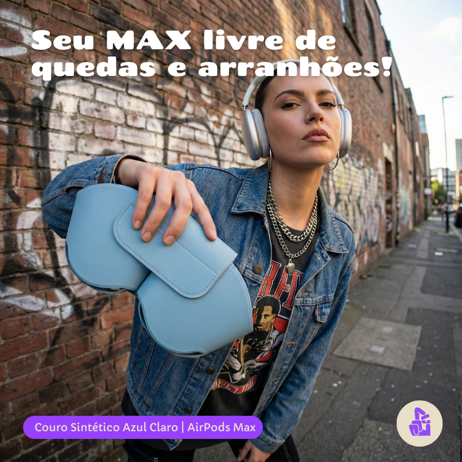 Capa Protetora Nerdcase para AirPods Max, Couro Sintético Azul Claro