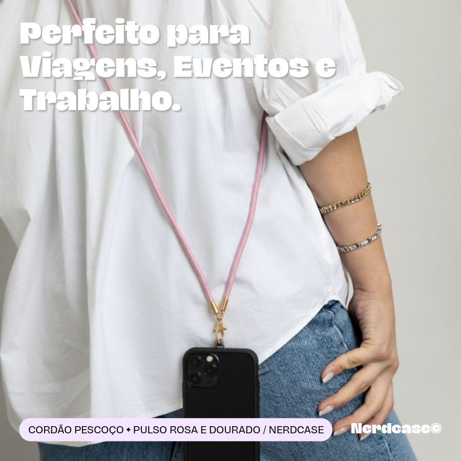 Cordão Universal Nerdcase para Celular, Pulso e Pescoço, Rosa