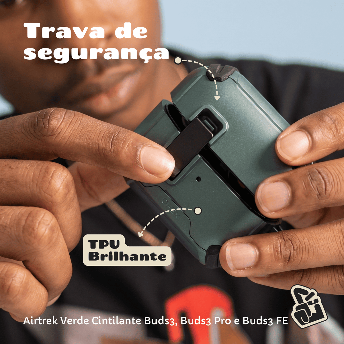 Kit Limpador para Fone e Capa Protetora Nerdcase para Galaxy Buds 3, Buds 3 Pro, Buds3 Fe, Suporte, Airtrek Verde Cintil