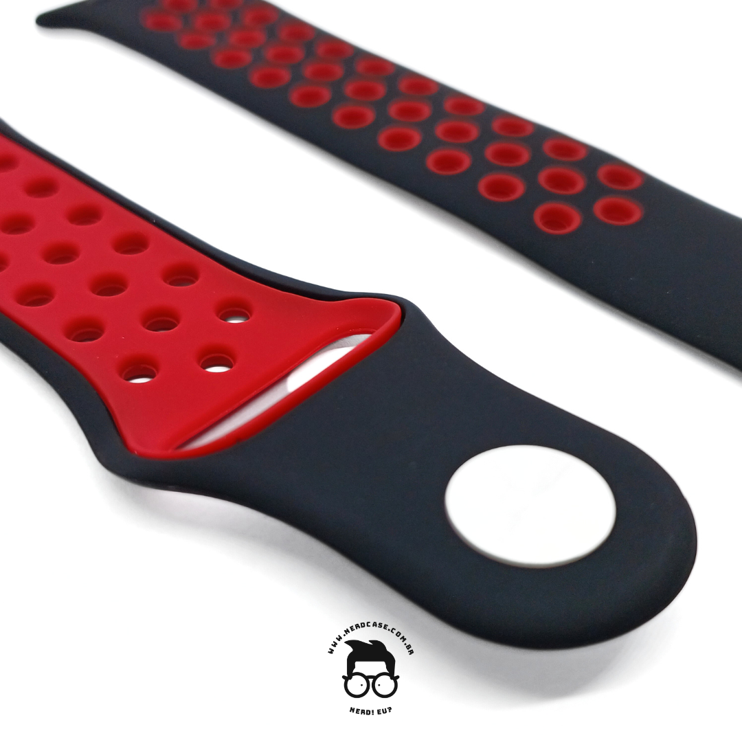 Pulseira 42/44/45/49mm para Apple Watch, Preto/Vermelho