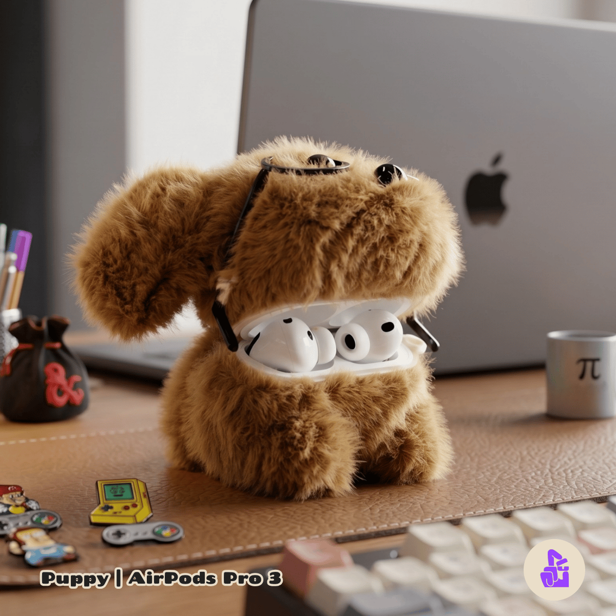 Kit Limpador para Fones e Capa de Pelúcia Nerdcase para AirPods Pro 3, Cachorro Puppy