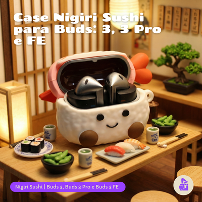 Kit Limpador para Fones e Capa Protetora Nerdcase para Samsung Galaxy Buds 3, Buds 3 Pro, Buds3 Fe, Nigiri Sushi