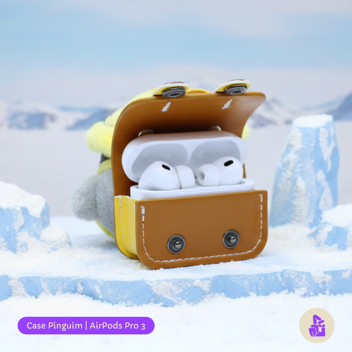 Kit Limpador para Fones e Capa Protetora Nerdcase para AirPods Pro 3, Pinguim Aventureiro