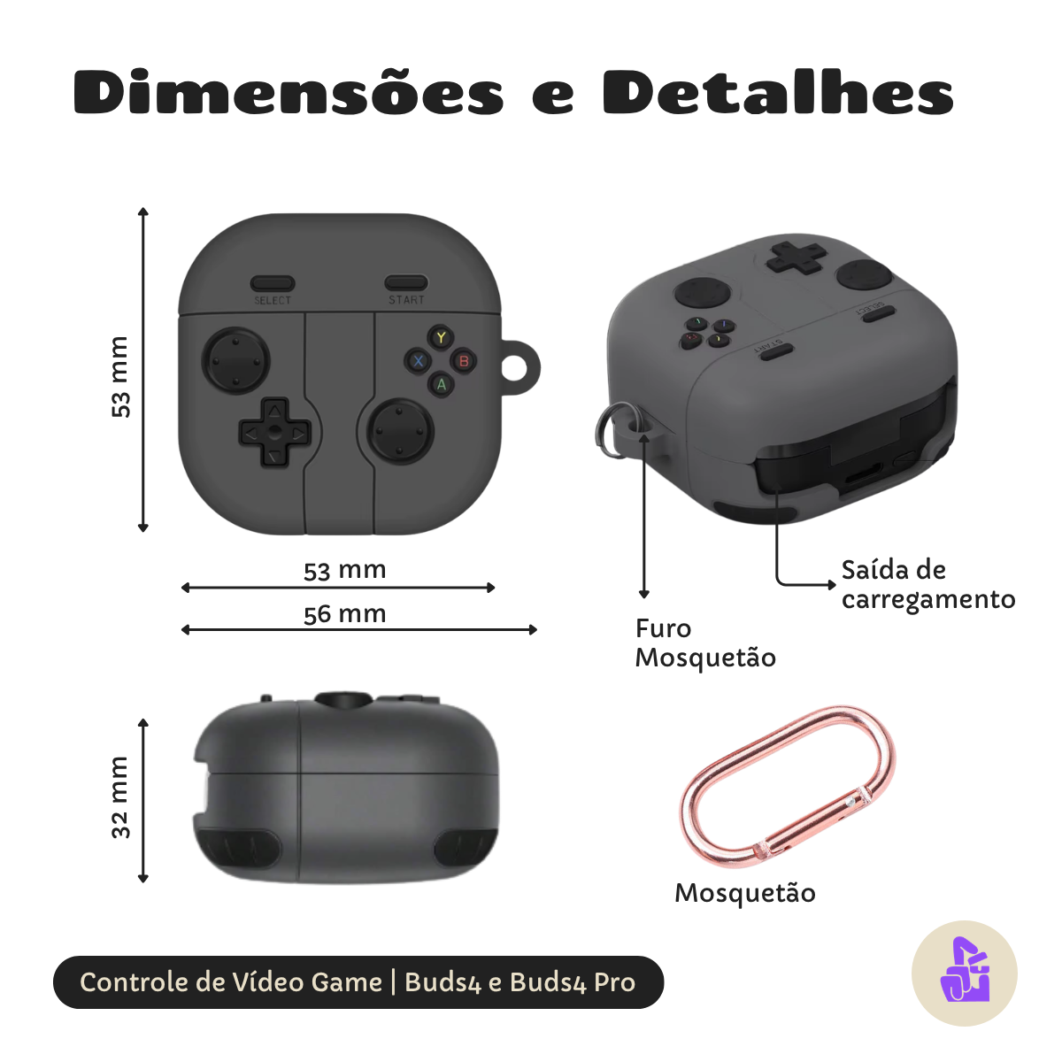 Capa Protetora Nerdcase para Samsung Galaxy Buds 4, Controle Videogame