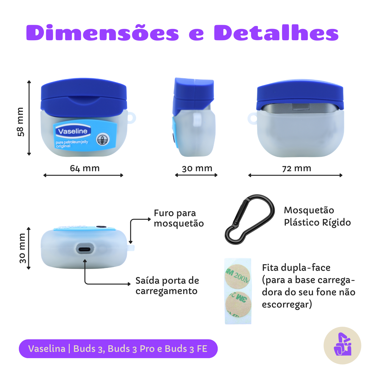 Capa Protetora Nerdcase para Samsung Galaxy Buds 3, Buds 3 Pro, Buds 3 Fe, Hidratante Vaselina