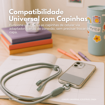 Cordão Universal Nerdcase Para Celular, Poliéster, Cinza