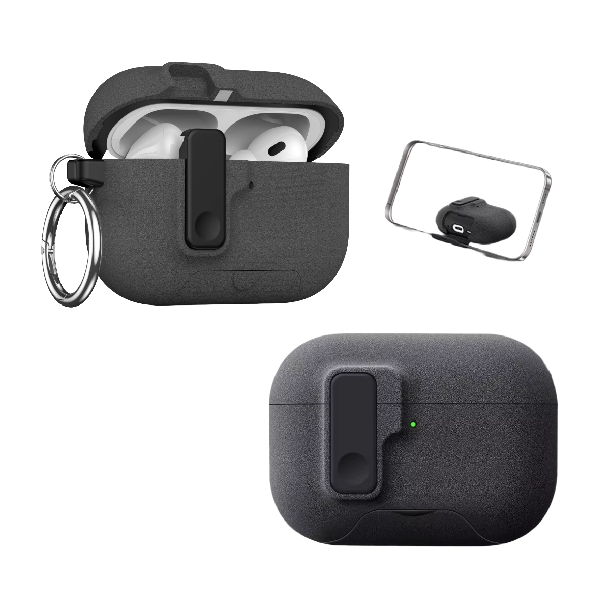 Capa Protetora Nerdcase Compatível com AirPods Pro 3, Suporte Adaptado, Silicone Rígido Cinza