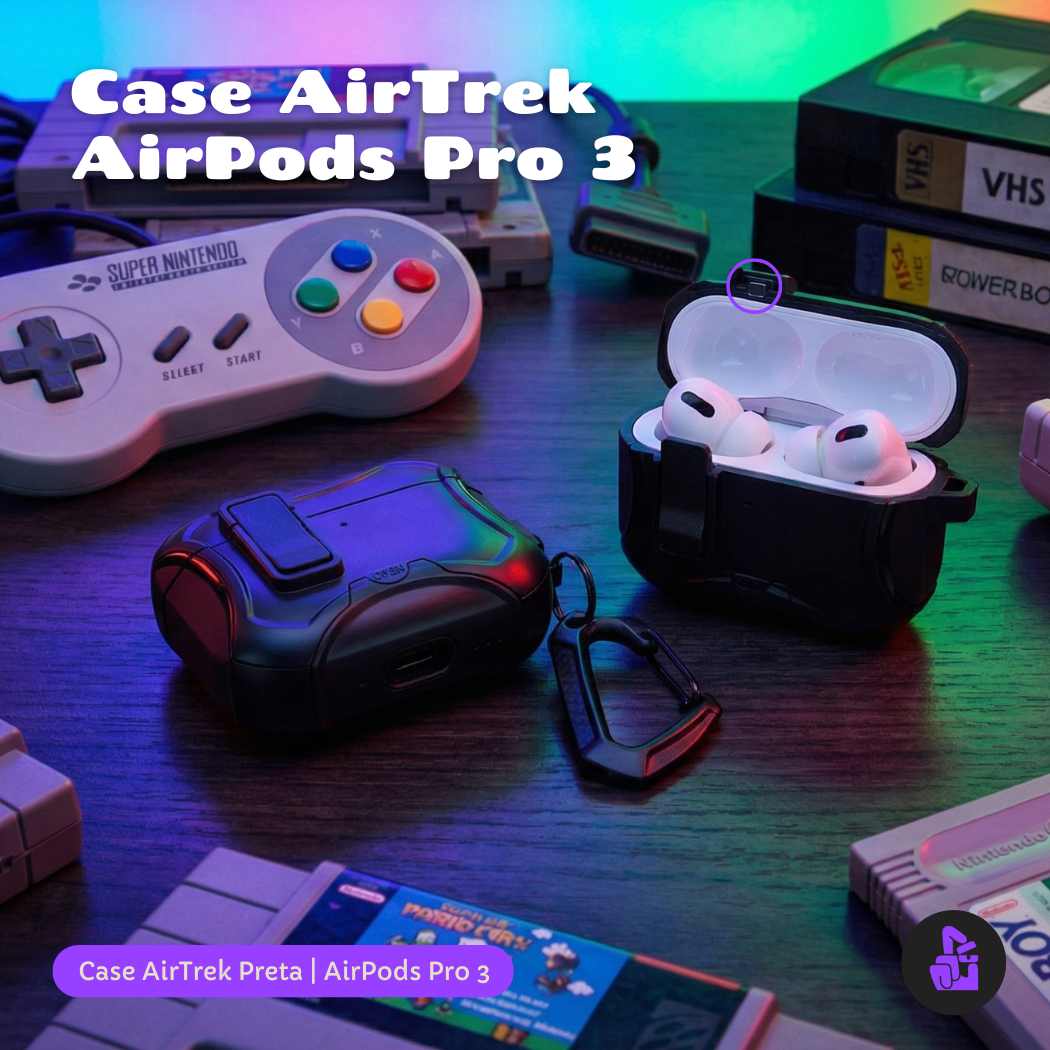 Capa Protetora Airtrek Nerdcase para AirPods Pro 3, Suporte Adaptado, Preto