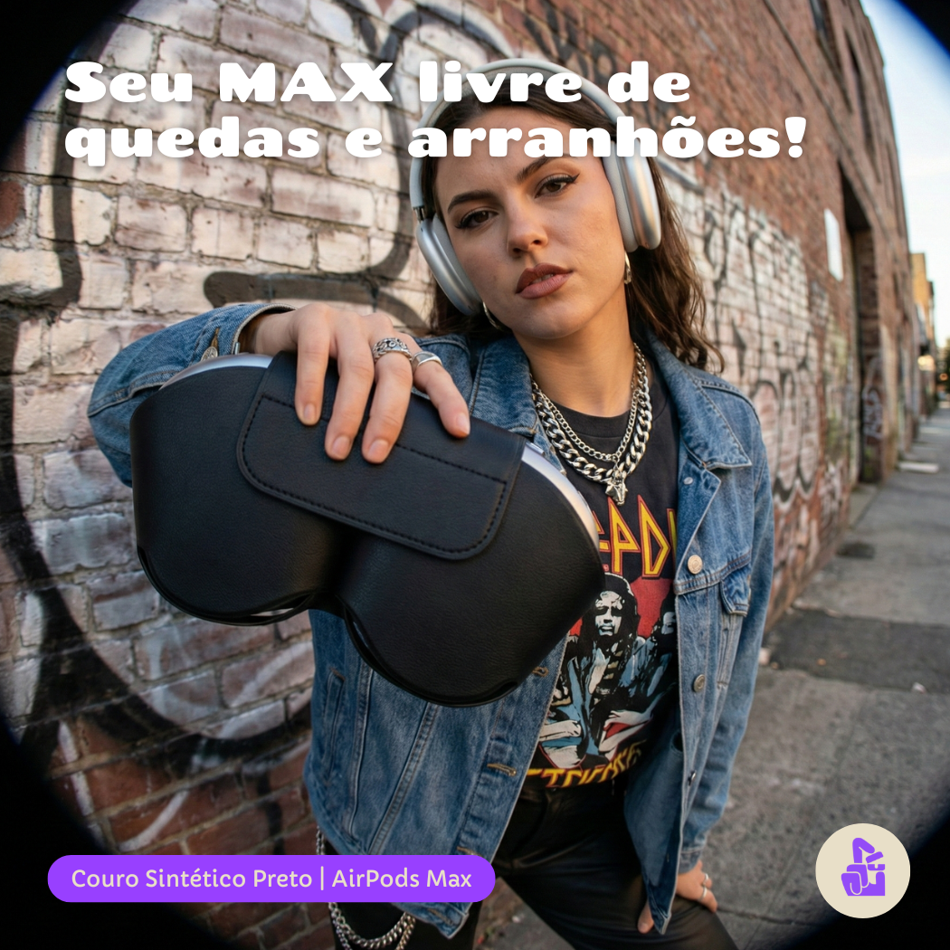 Capa Protetora Nerdcase para AirPods Max, Couro Sintético Preto