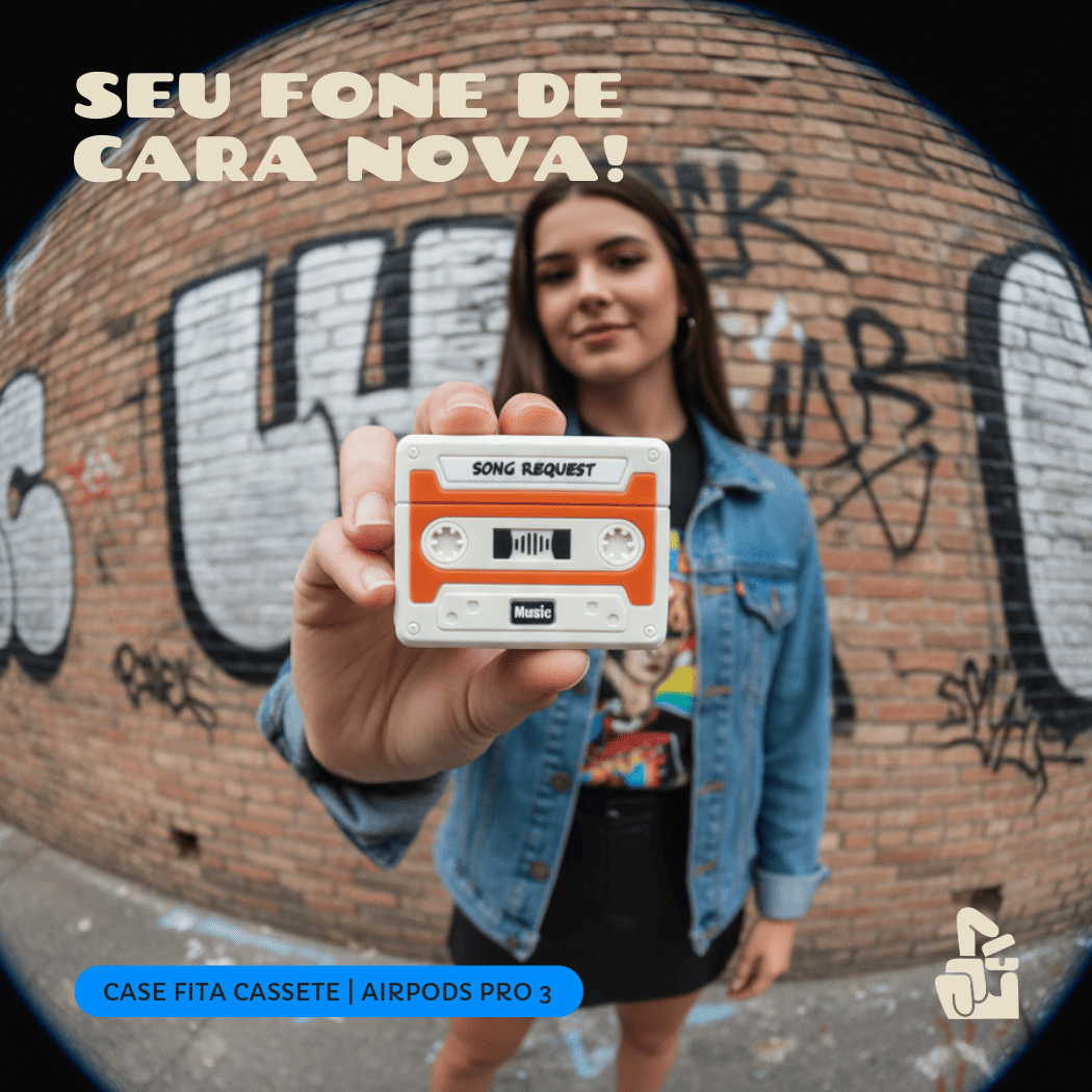 Capa Protetora Nerdcase para AirPods Pro 3, Fita Cassete Retrô