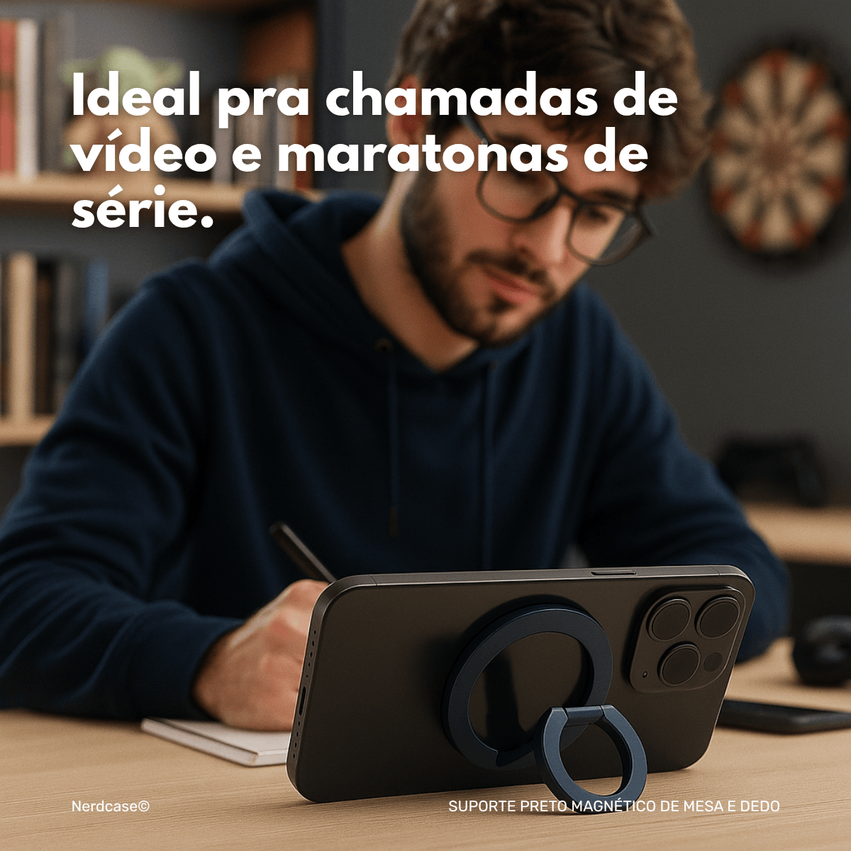 Suporte de Anel para Celular de Mesa Nerdcase Magnético, Inox Preto