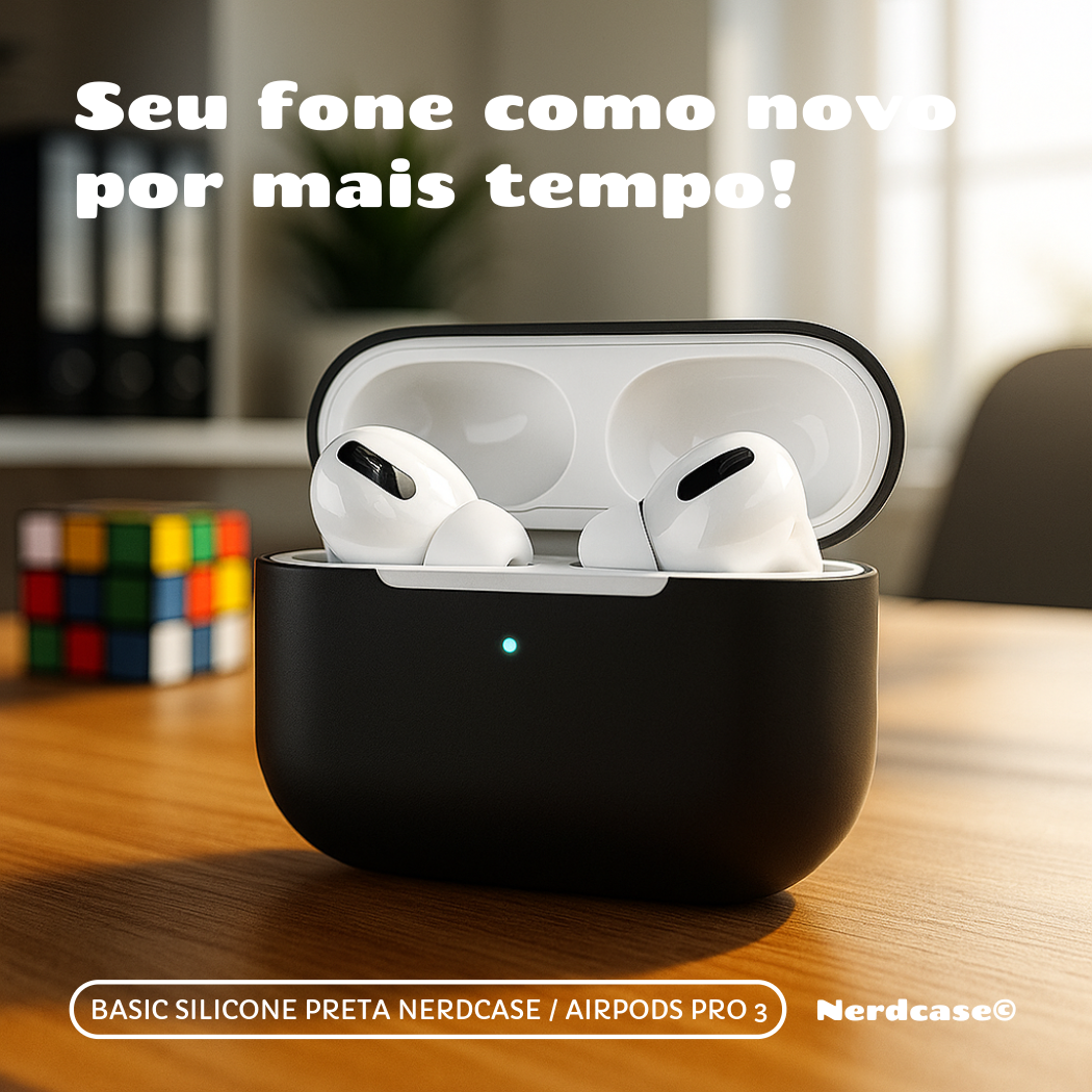 Kit Limpador para fones e Capa Protetora de Silicone Nerdcase para AirPods Pro 3, Preta