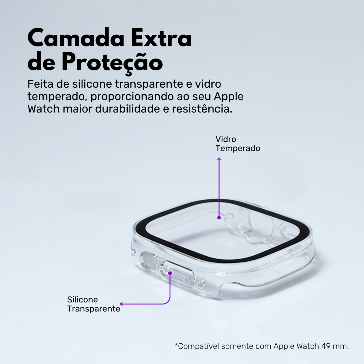 Capa com Película de Vidro Nerdcase Compatível com Apple Watch Ultra 49mm, Transparente