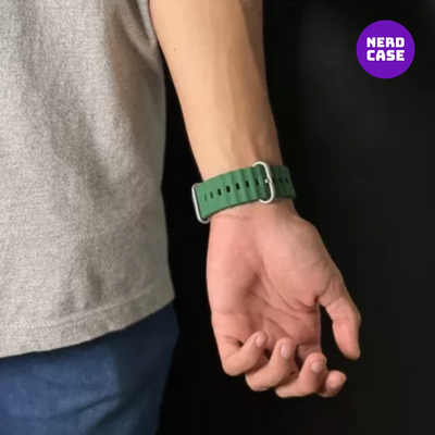 NERDCASE, Pulseira Ocean de Silicone, Compatível com Apple Watch 1-9, 42/44/45/49mm, Verde
