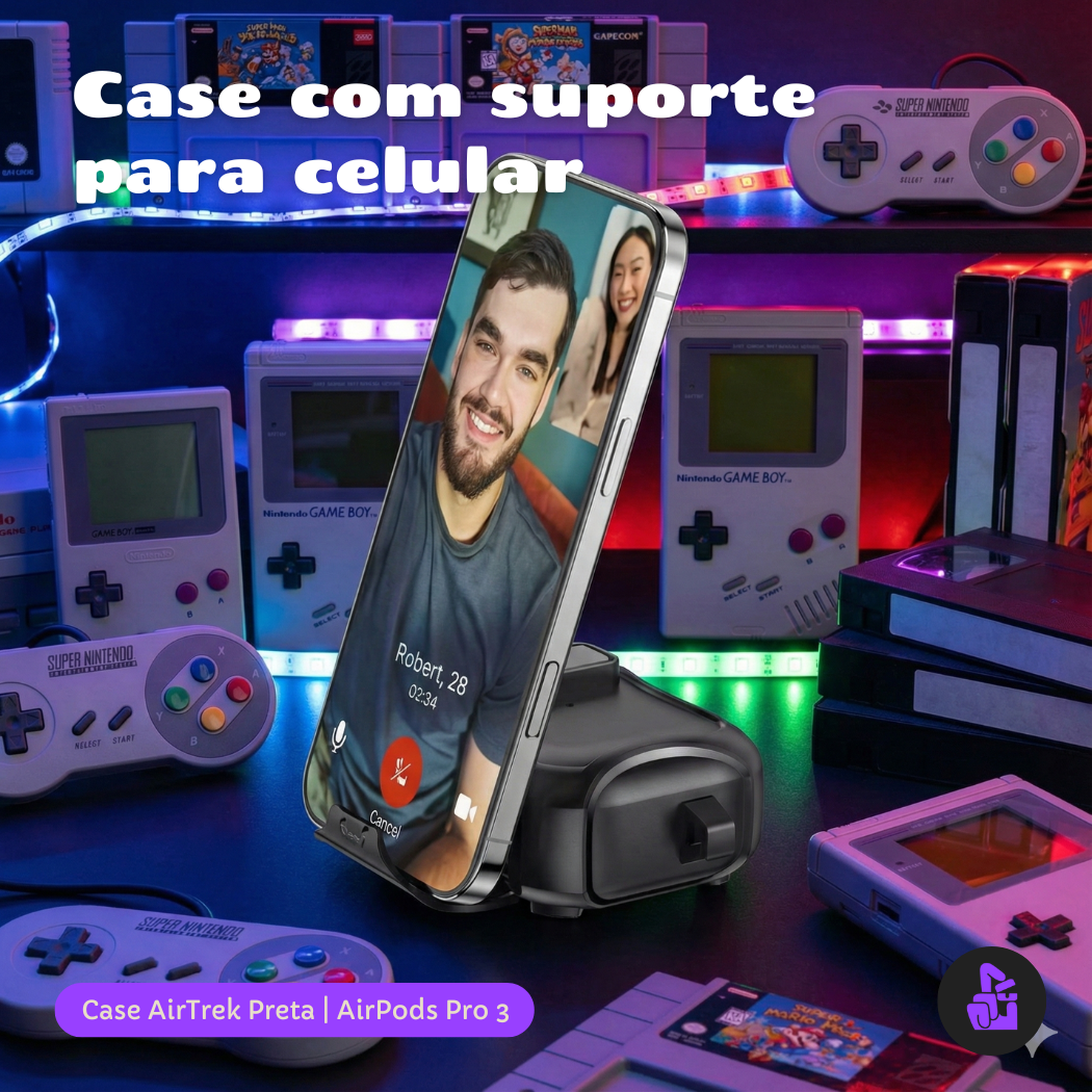 Capa Protetora Airtrek Nerdcase para AirPods Pro 3, Suporte Adaptado, Preto