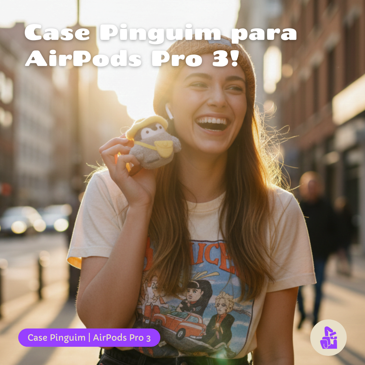 Kit Limpador para Fones e Capa Protetora Nerdcase para AirPods Pro 3, Pinguim Aventureiro