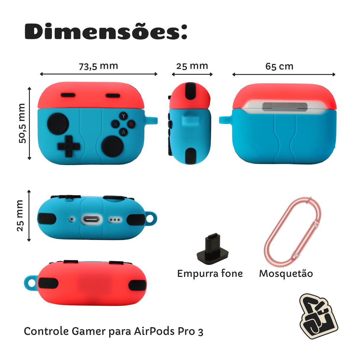 Capa Protetora de Silicone Nerdcase para AirPods Pro 3, Controle Gamer Azul