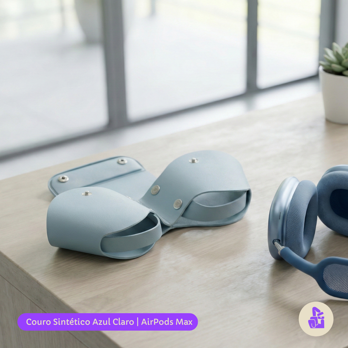 Capa Protetora Nerdcase para AirPods Max, Couro Sintético Azul Claro