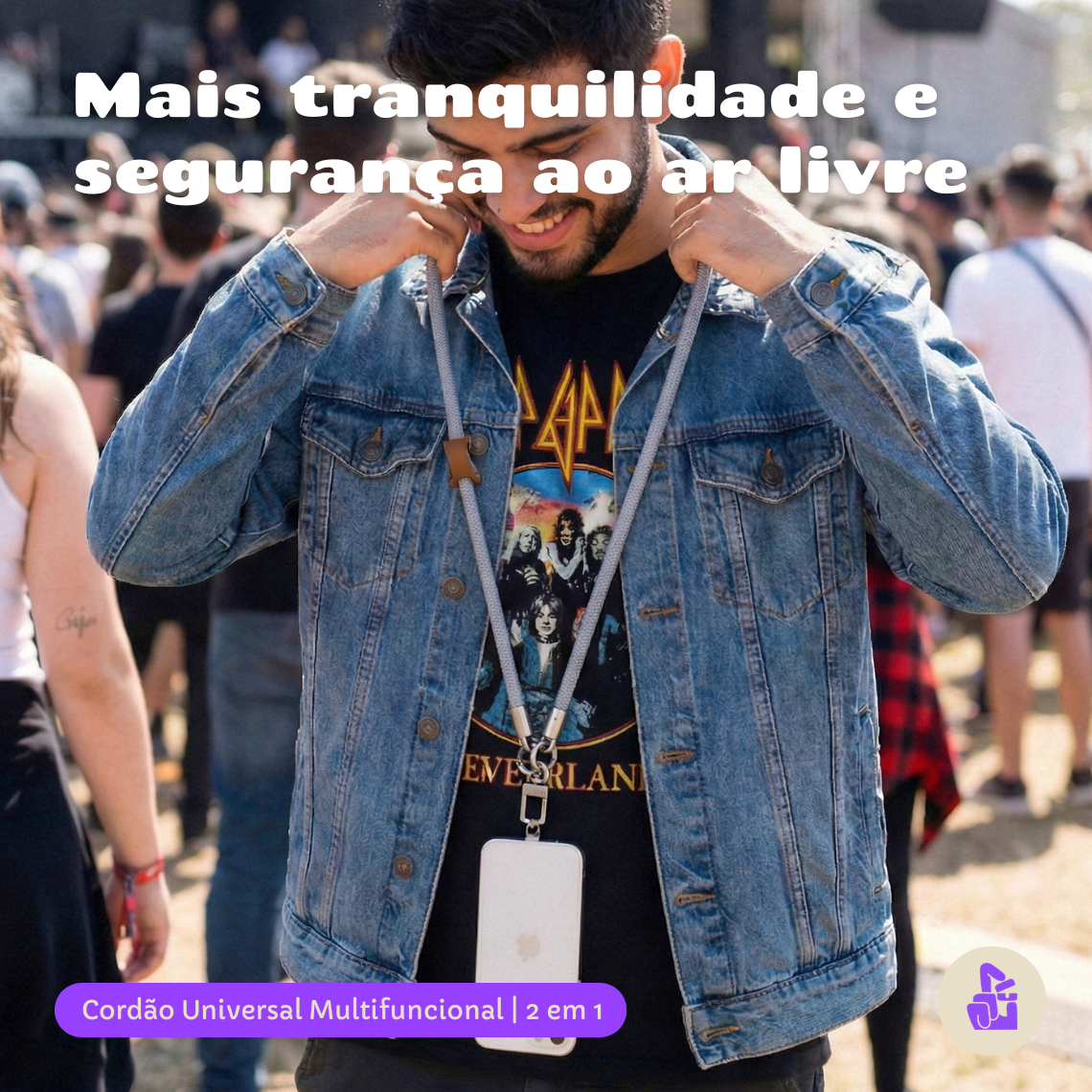 Cordão para celular Universal Nerdcase, 2 em 1, Pulso e Pescoço, Cinza (1,20m)