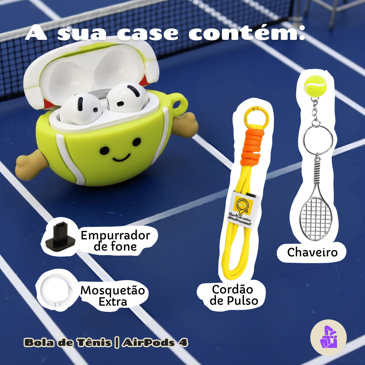 Capa Protetora de Silicone Nerdcase para AirPods 4, Bola de Tênis