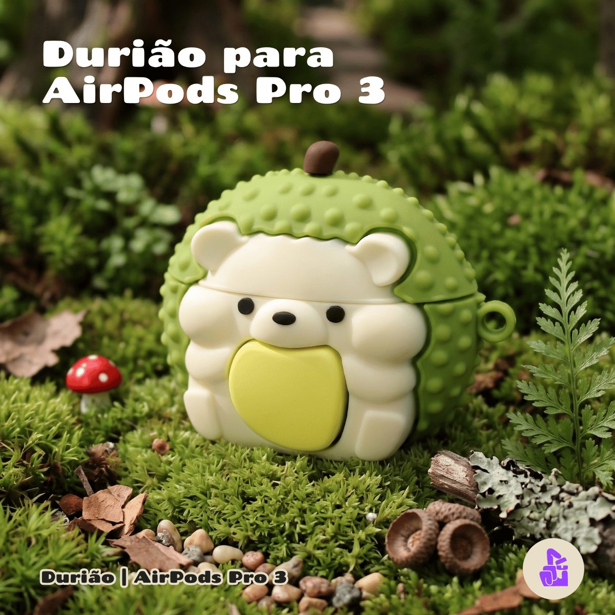 Kit Limpador para Fones e Capa de Silicone Nerdcase para AirPods Pro 3, Porco Espinho Durião
