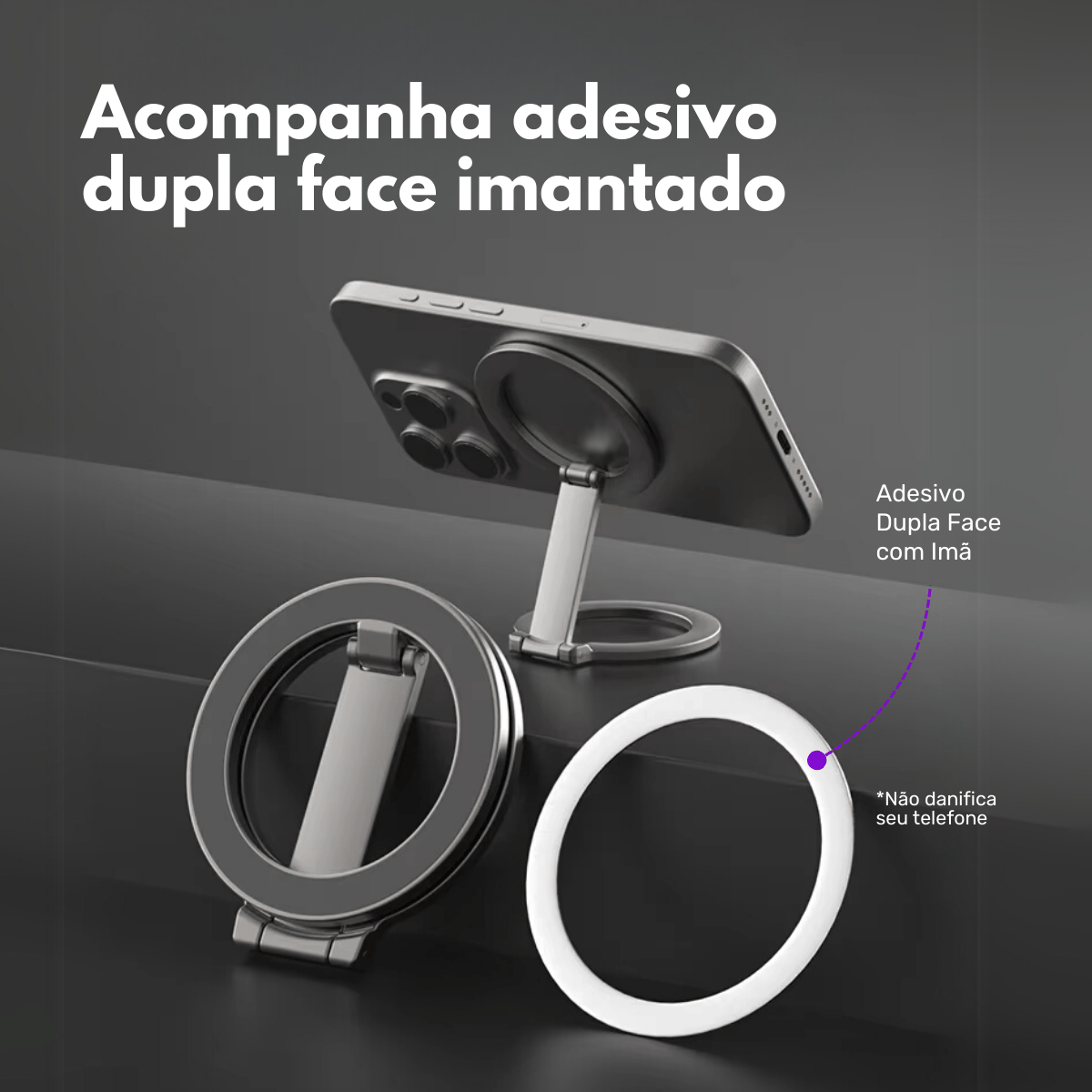 Suporte de Mesa Magnético Nerdcase Dobrável em Metal, Para Celular