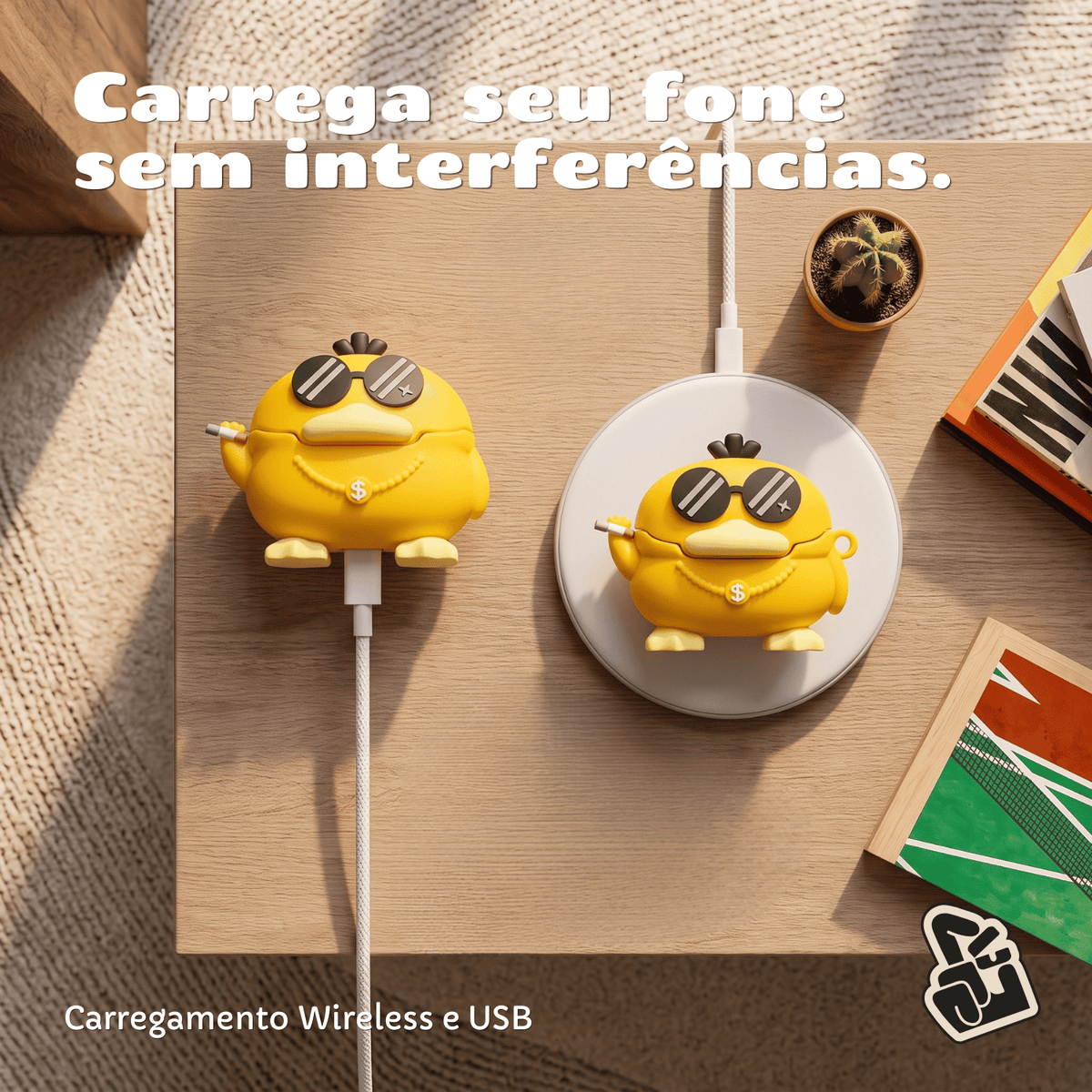 Kit Limpador para Fone e Capa Protetora Nerdcase para Samsung Galaxy Buds 3, Buds 3 Pro, Buds 3 Fe, Mc Psyduck