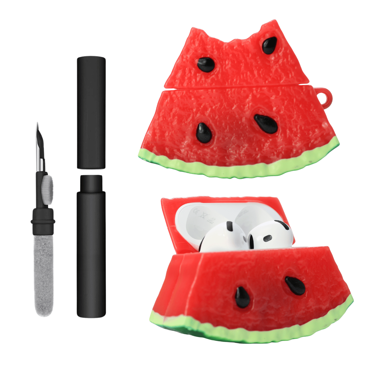 Kit Limpador para Fones e Capa Protetora de Silicone Nerdcase para AirPods 4, Melancia