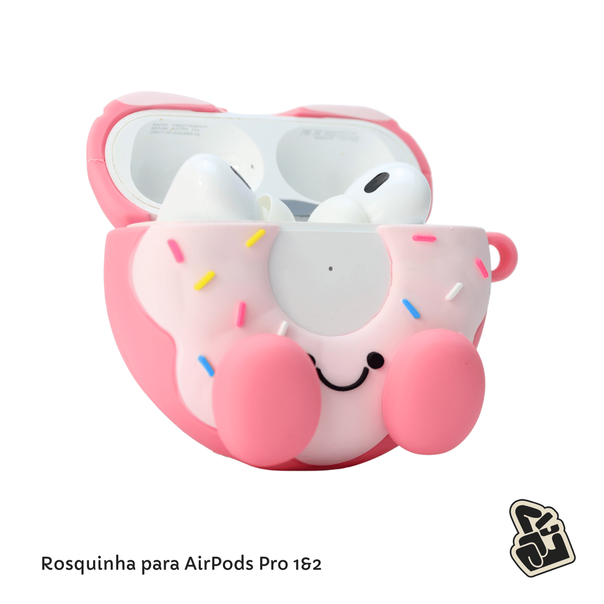 Kit Limpador para Fones e Capa Protetora de Silicone Nerdcase para AirPods Pro 1 e 2, Rosquinha Donuts Rosa